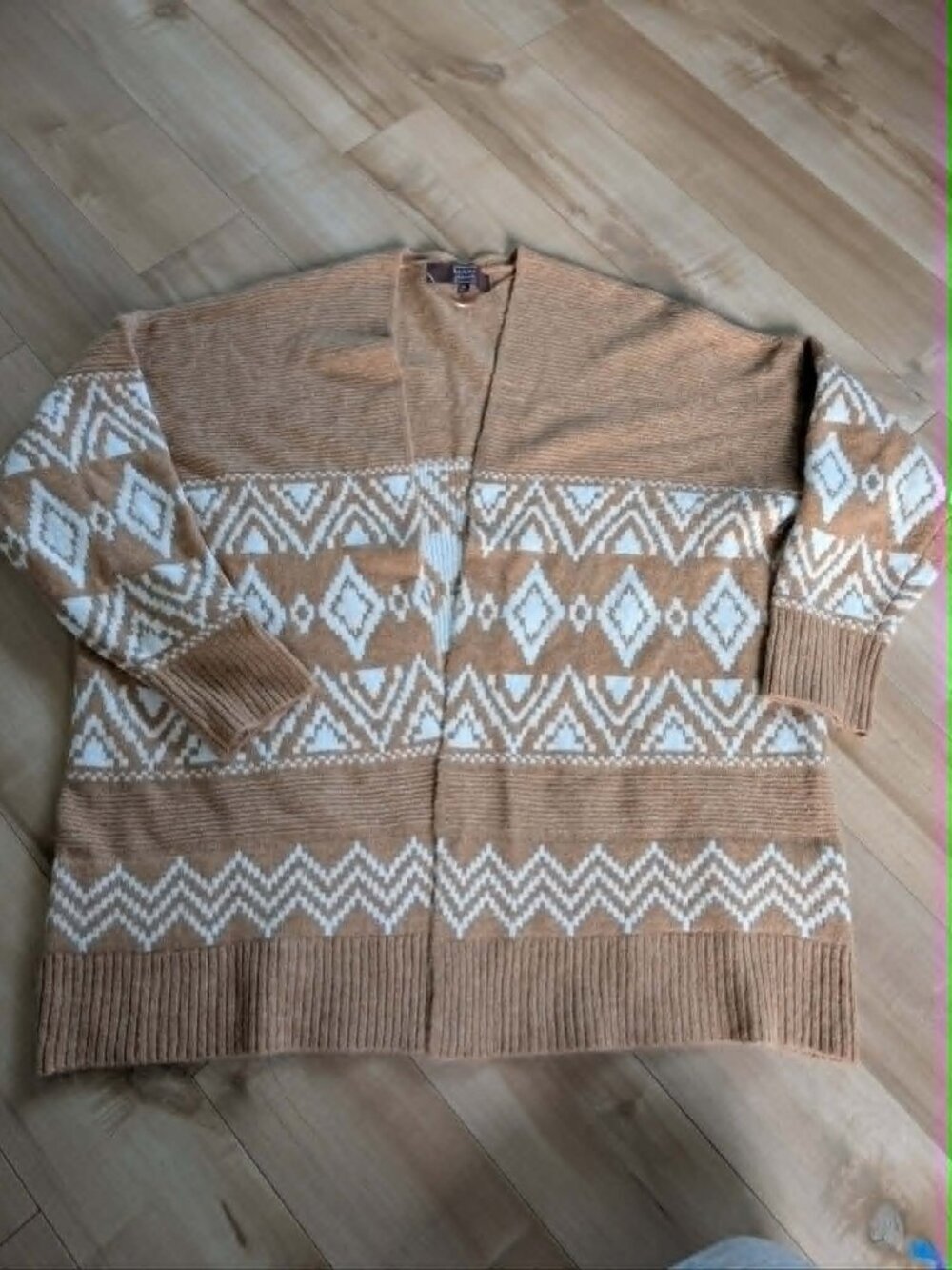 Berkley Jensen Southwestern Boho Geometric Knit Cardigan Sweater Tan XL